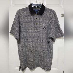 IZOD Men's Polo Shirt in Black and Gray Checkered Pattern